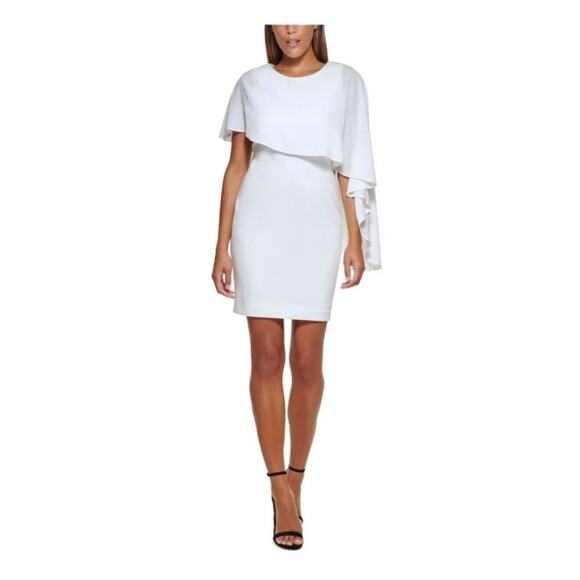 DKNY White Cape Overlay Dress Women’s size 12 NWT beautiful bridal cocktail mini - Picture 1 of 9